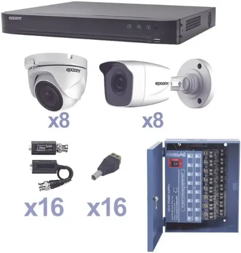 EPCOM Sistema TURBOHD 1080P DVR 16 ch con 8 cámaras Bala Exterior